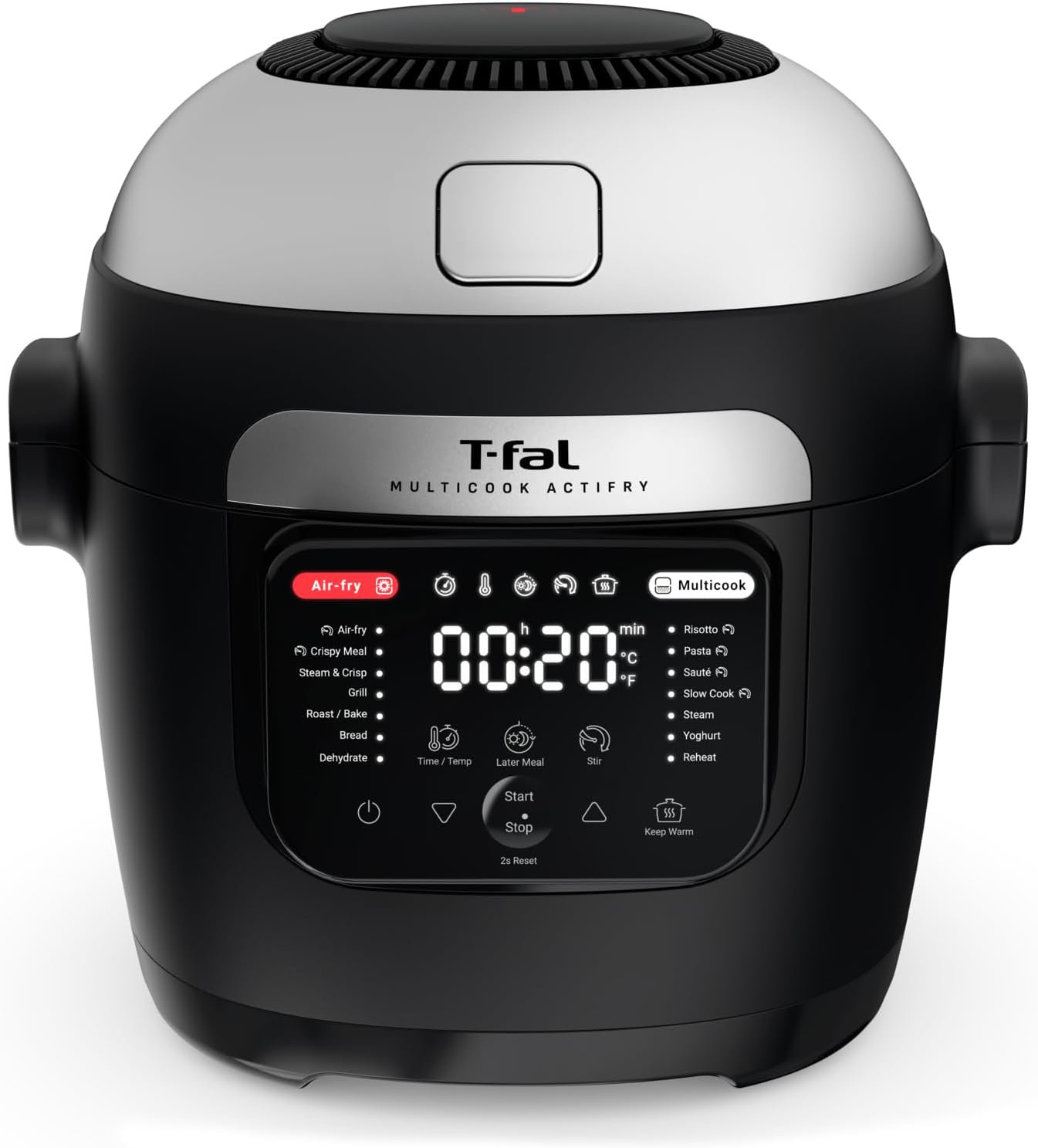T-fal , Multicook Actifry, Multicooker & Air Fryer with Automatic Stirring Paddle, 6 L / 6.3 Qt. , Chrome