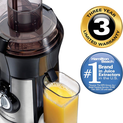 Hamilton Beach Big Mouth Juicer 800W, 3" Feed Chute, Stainless Steel, Easy Clean 67608