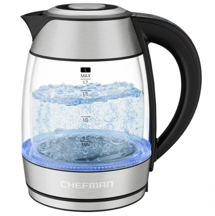 Chefman, Dual-Glass 1.7 L Cool-Touch Digital Kettle with Adjustable Temperature and Removable Tea Infuser, Silver
