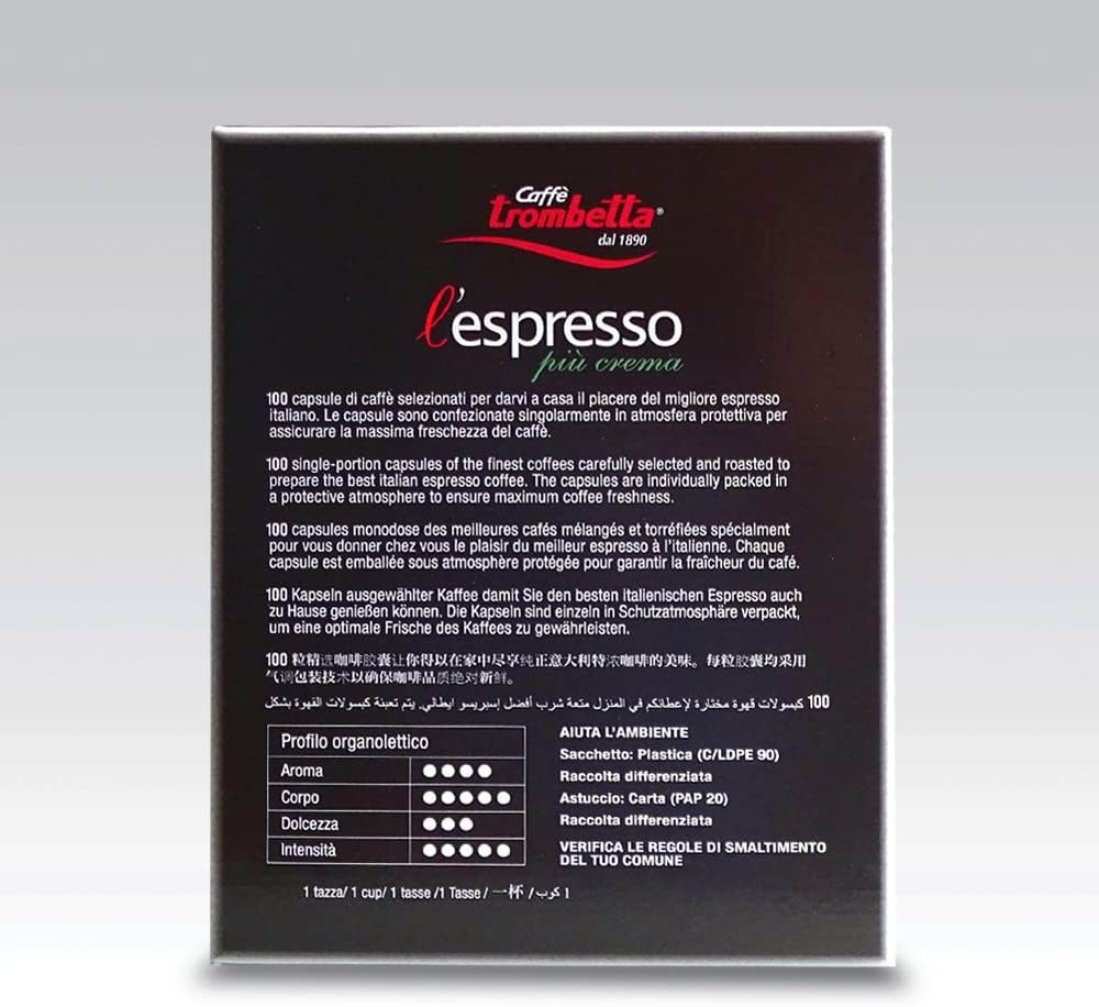 Caffè Trombetta Espresso Coffee Capsules, 100-pack , Black