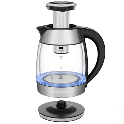 Chefman, Dual-Glass 1.7 L Cool-Touch Digital Kettle with Adjustable Temperature and Removable Tea Infuser, Silver