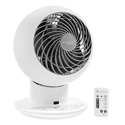 Ventilateur de bureau IRIS USA WOOZOO avec télécommande, circulateur d'air oscillant de table, 5 vitesses, distance d'air maximale de 25 m, inclinaison réglable, moteur silencieux, petit ventilateur pour chambre, bureau, dortoir, blanc