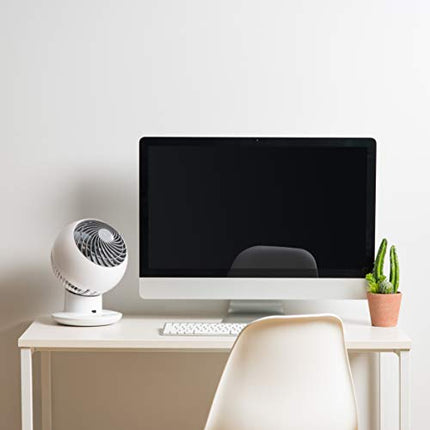 Ventilateur de bureau IRIS USA WOOZOO avec télécommande, circulateur d'air oscillant de table, 5 vitesses, distance d'air maximale de 25 m, inclinaison réglable, moteur silencieux, petit ventilateur pour chambre, bureau, dortoir, blanc